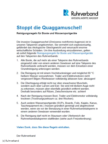 Handblatt Ruhrverband Quaggamuschel